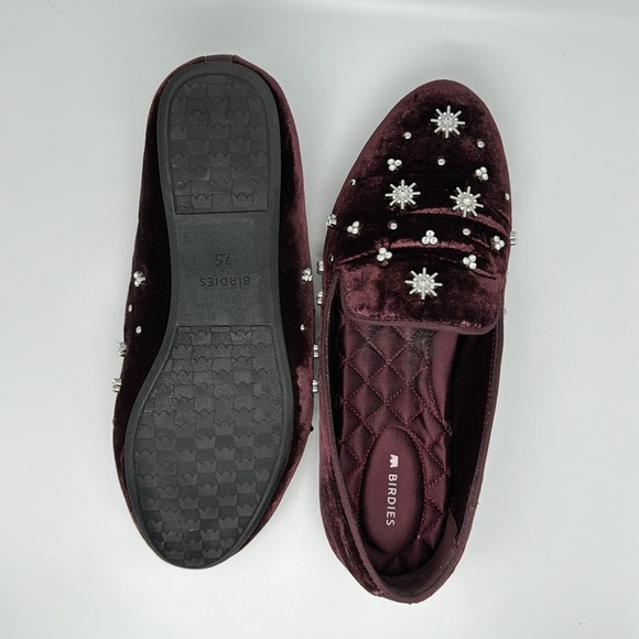 Birdies The Starling Maroon Crystal Velvet Loafer Slip on Flat Shoes Size 7.5 - Picture 12 of 14